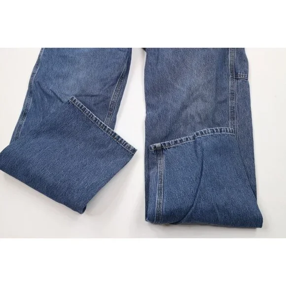 Vintage Carhartt Mens 32x32 Faded Spell Out Wide Leg Dungaree Denim Jeans Blue
